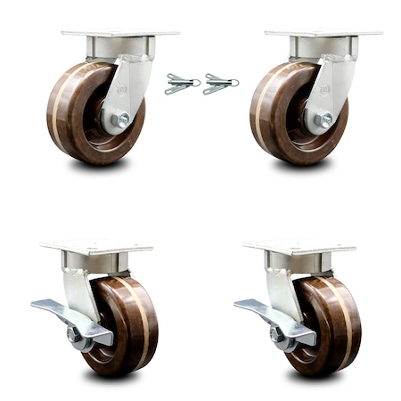 Service Caster 5 Inch Kingpinless High Temp Phenolic Wheel Caster Swivel Locks 2 Brakes, 2PK SCC-KP30S520-PHRHT-BSL-2-SLB-2